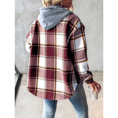Women's Hooded Plaid Shirt Jacket