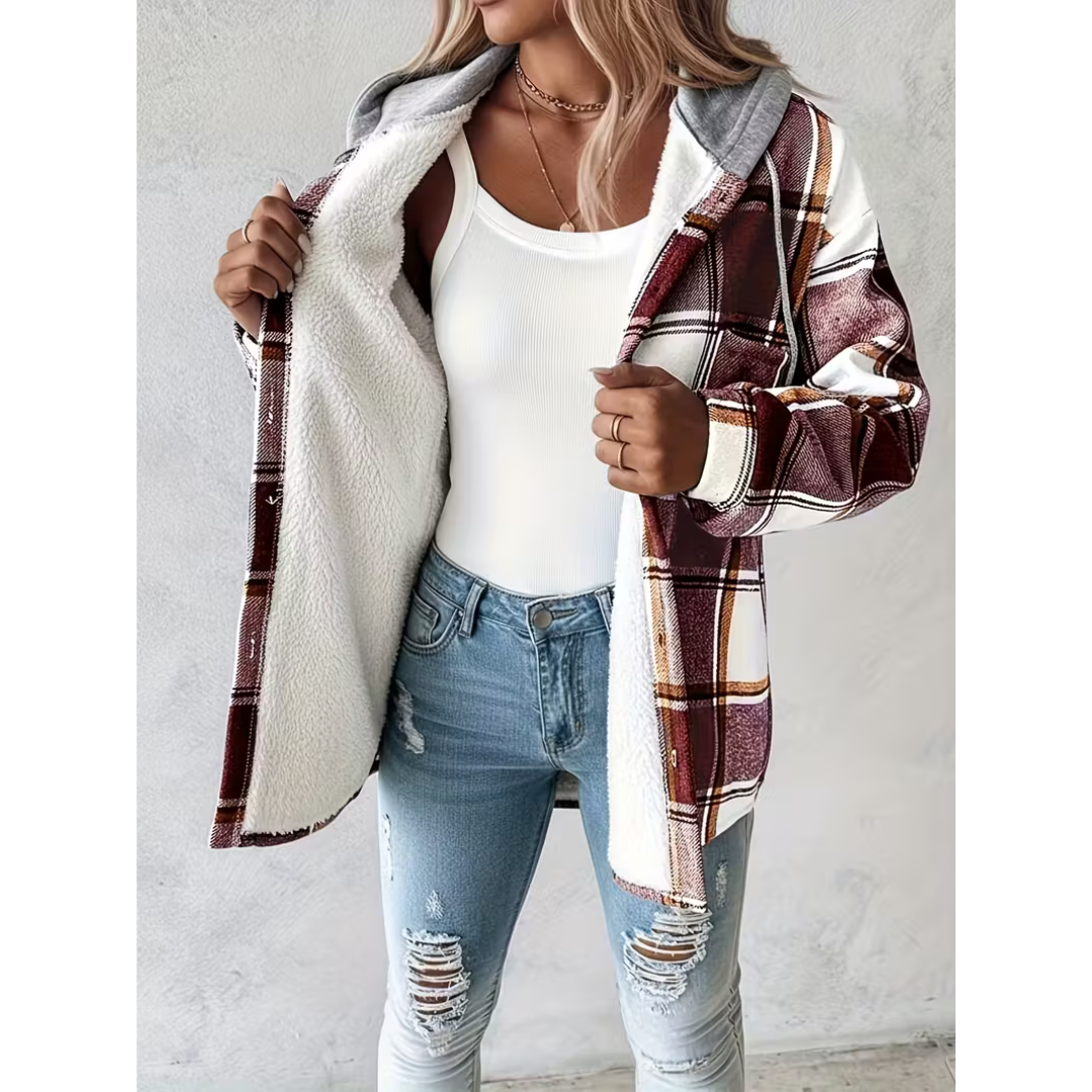 Women's Hooded Plaid Shirt Jacket