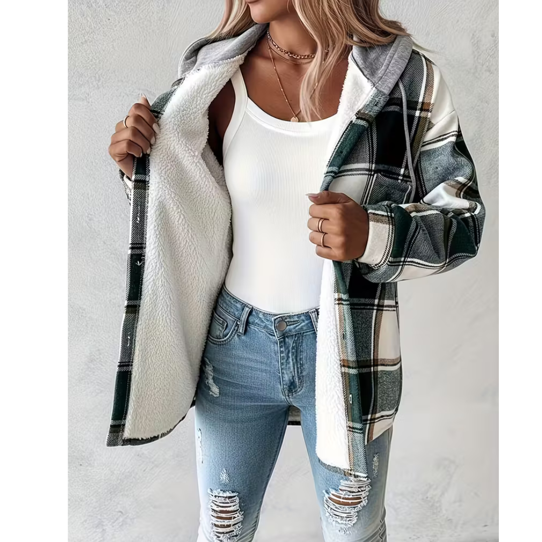 Women's Hooded Plaid Shirt Jacket