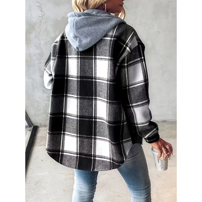 Women's Hooded Plaid Shirt Jacket