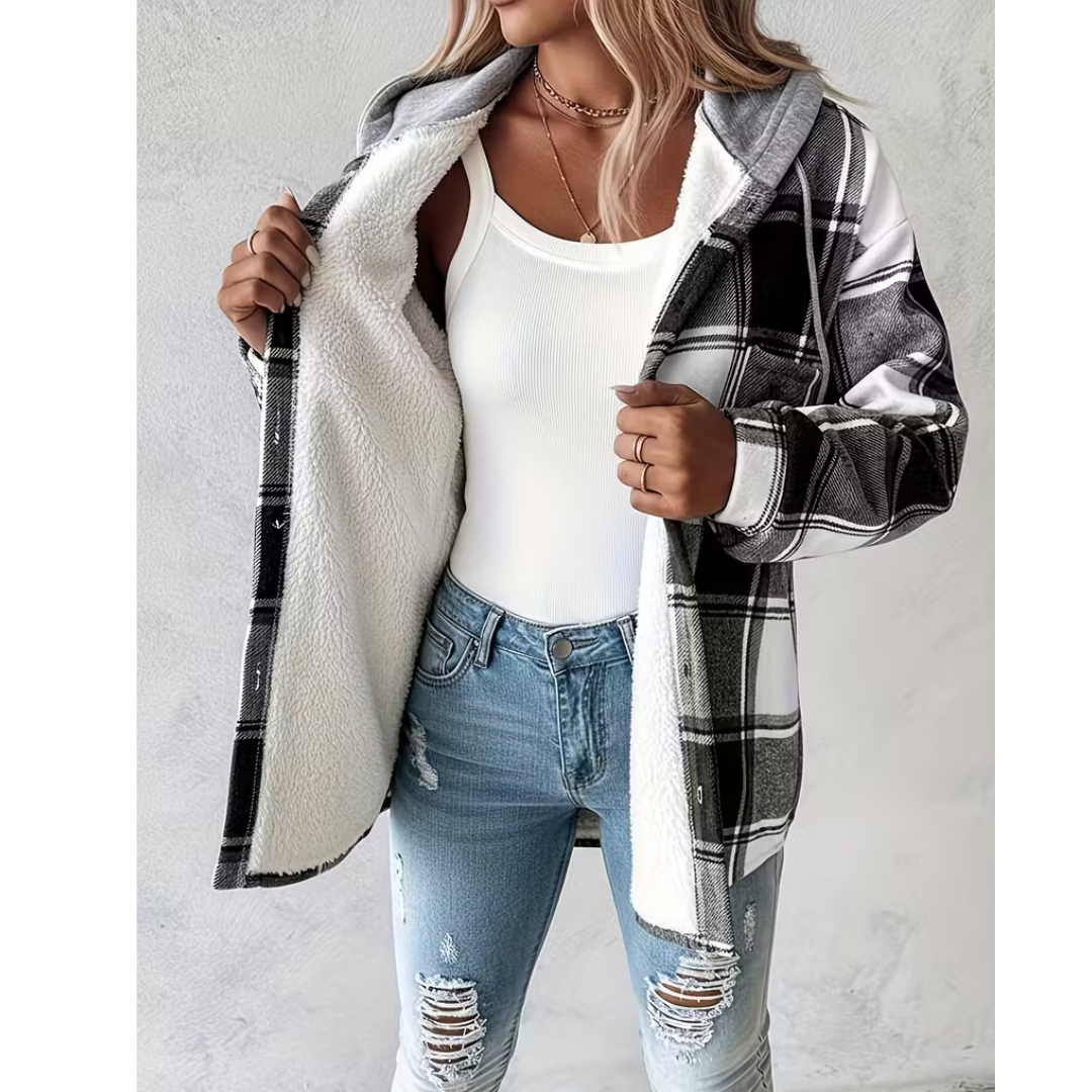 Women's Hooded Plaid Shirt Jacket