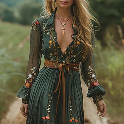 Floral Printed Long Sleeve Maxi Dress
