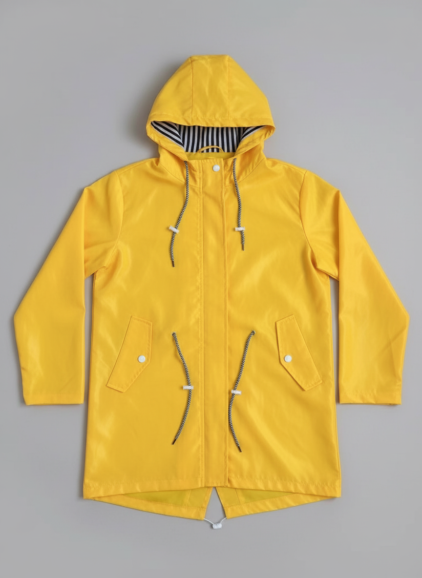 Hooded Drawstring Waist Mid-Length Raincoat For Women