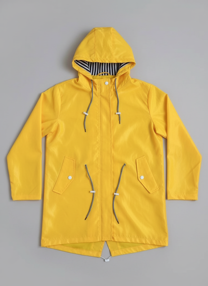 Hooded Drawstring Waist Mid-Length Raincoat For Women