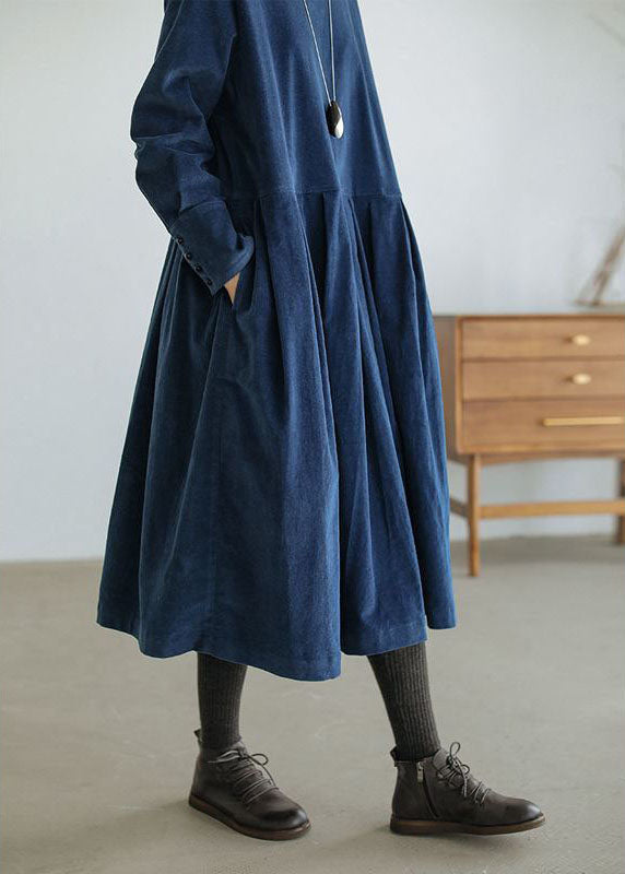 Pleated Loose Crew Neck Long Sleeve Midi Dress