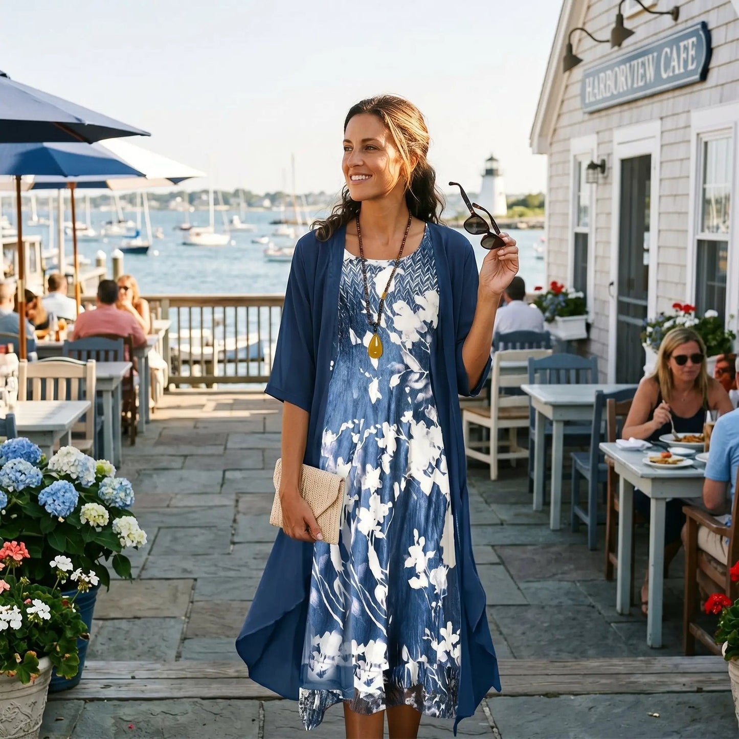 Printed Boat Neck Layered Drape Midi Set