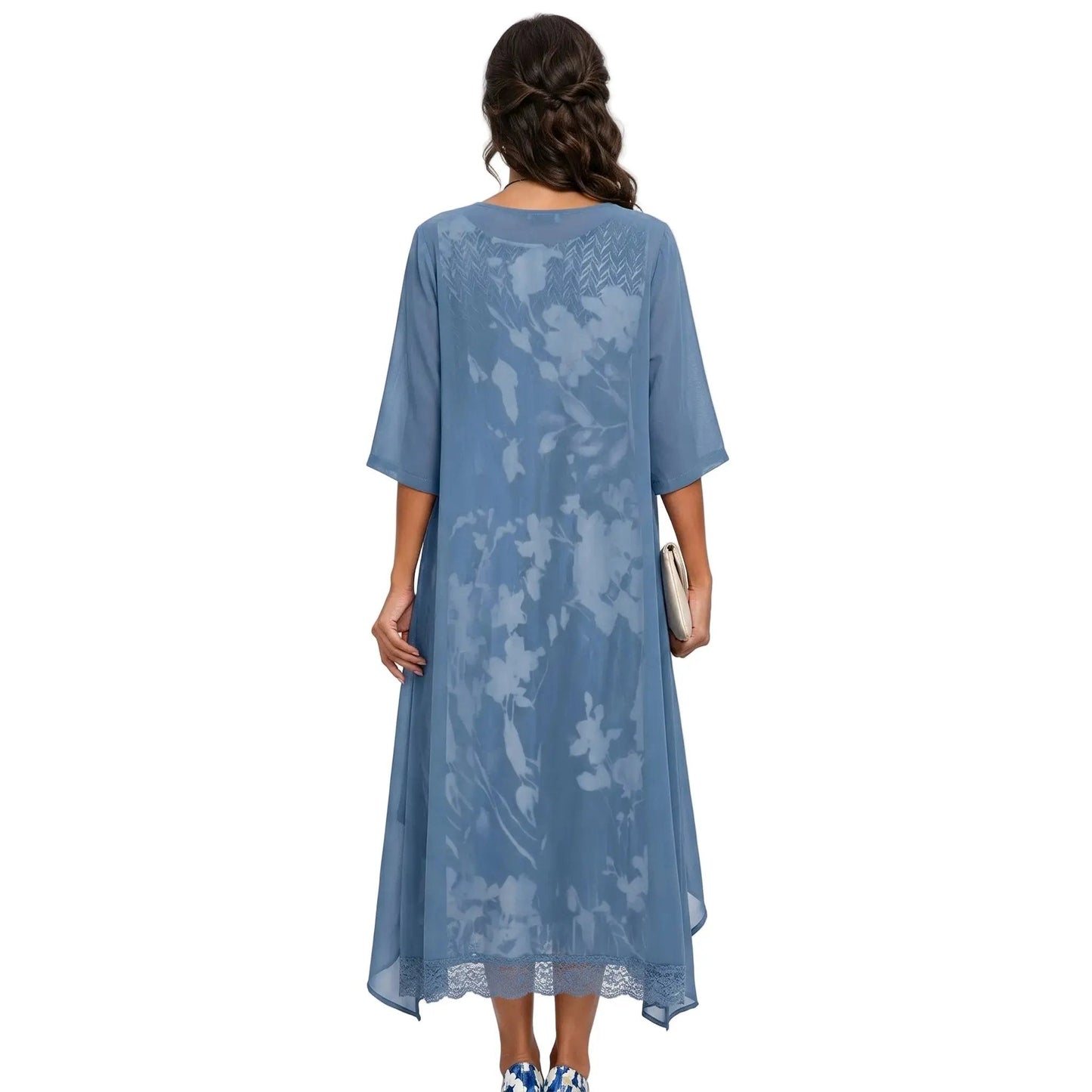 Printed Boat Neck Layered Drape Midi Set