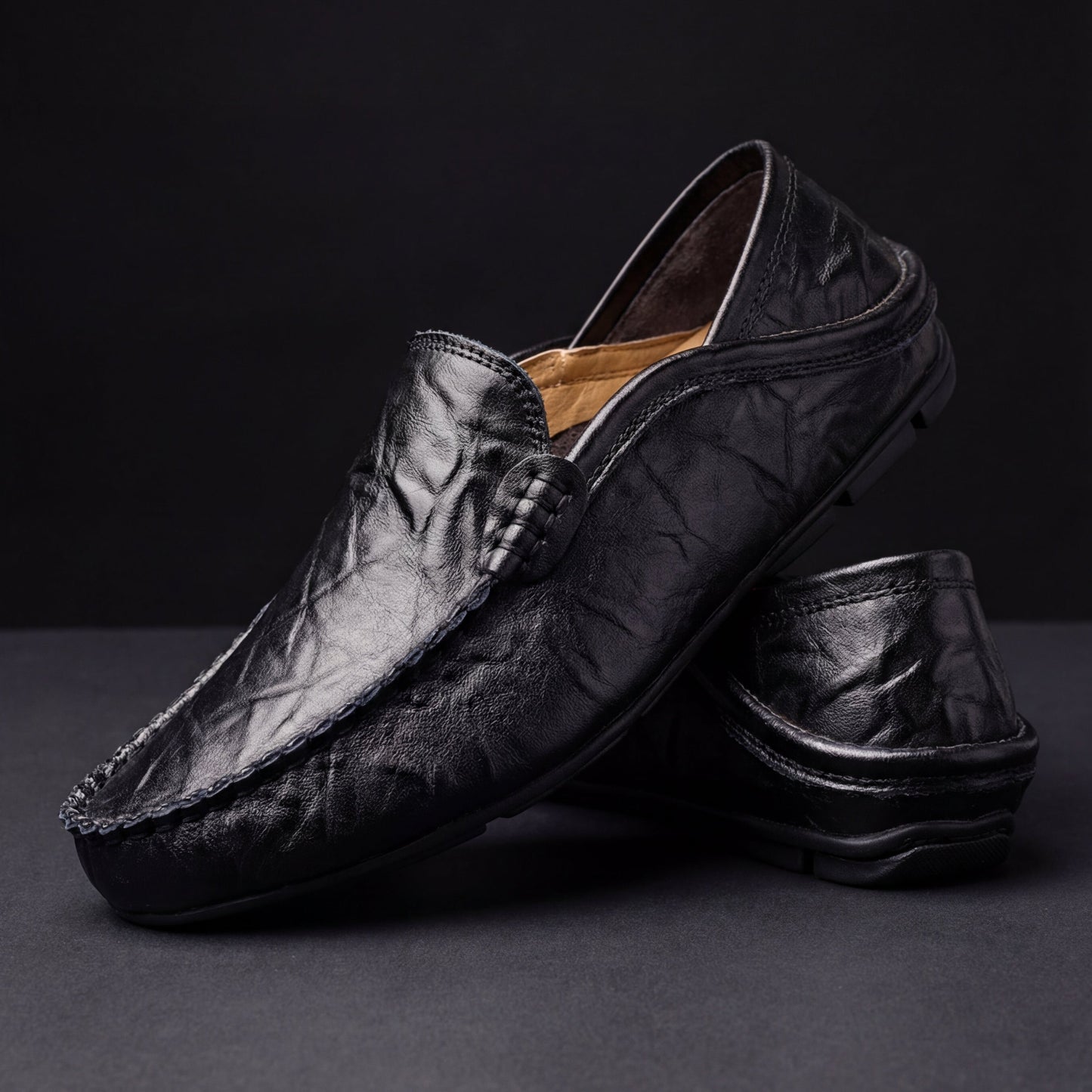 Grained Upper Low Top Slip On Flat Loafers