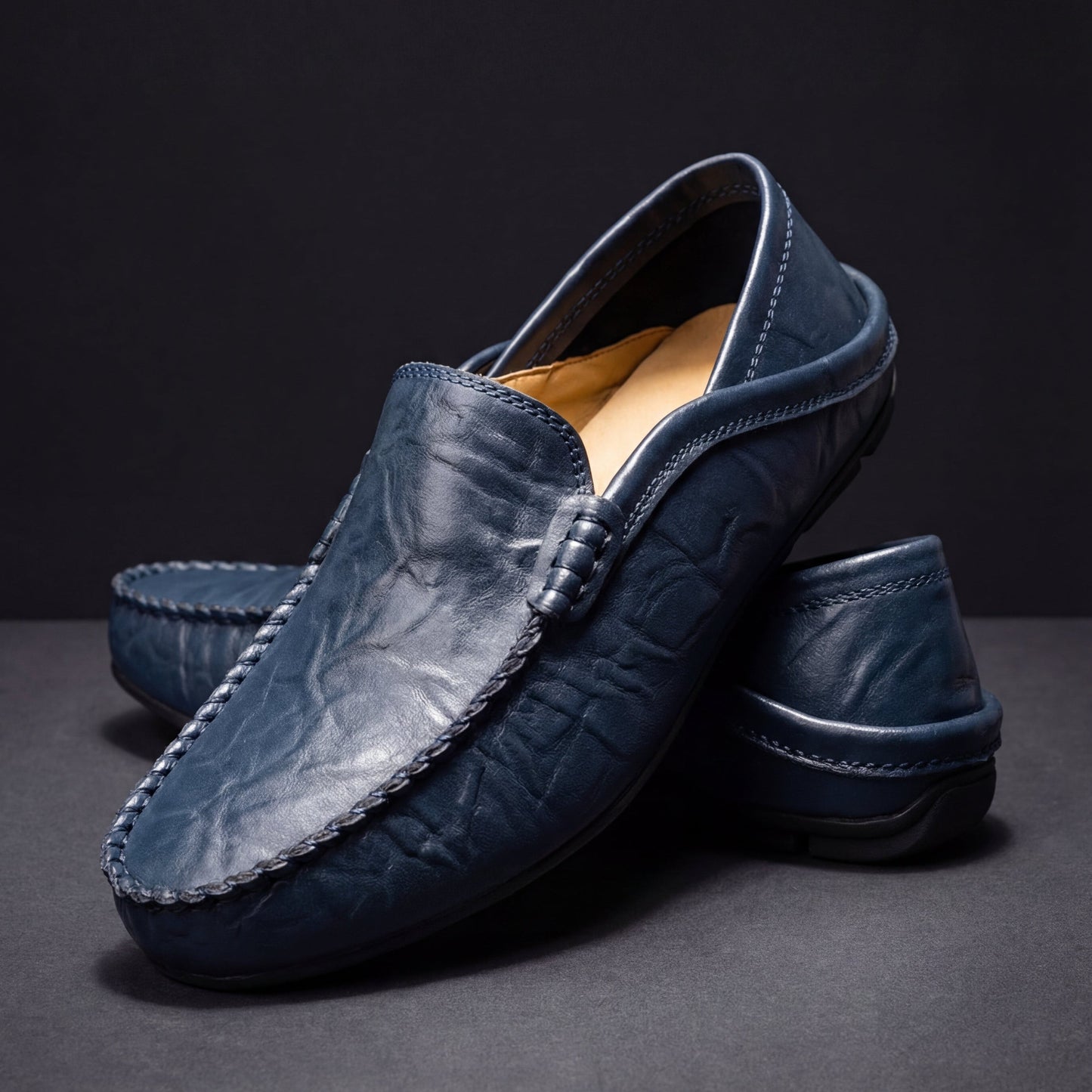 Grained Upper Low Top Slip On Flat Loafers
