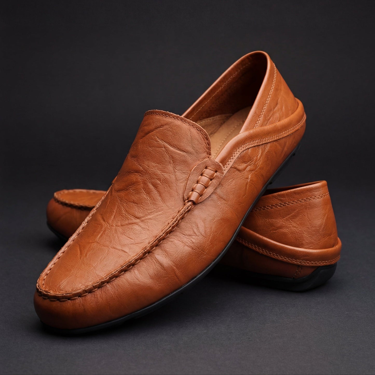 Grained Upper Low Top Slip On Flat Loafers