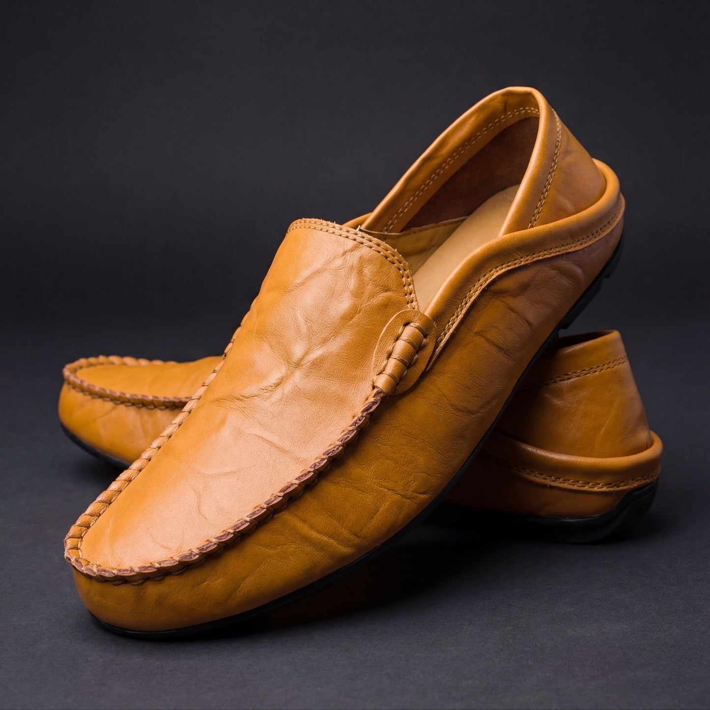 Grained Upper Low Top Slip On Flat Loafers