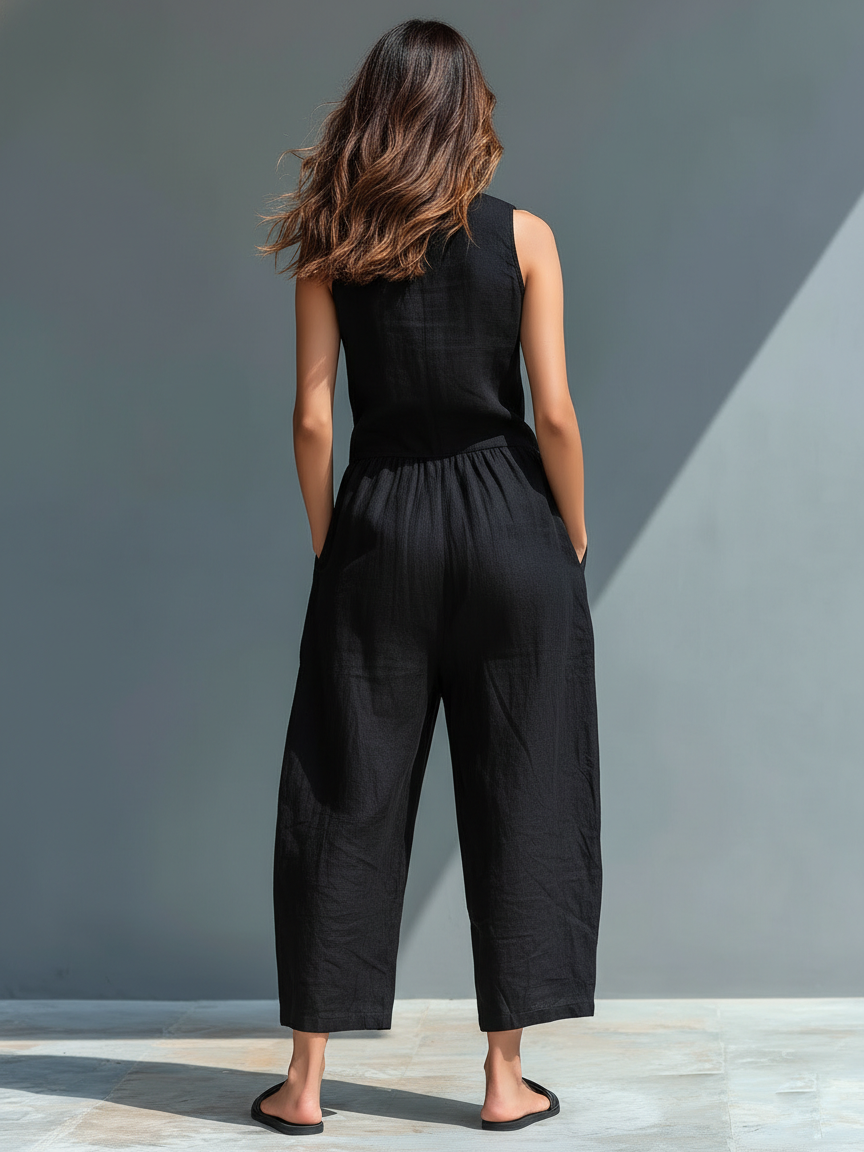 Solid Straight Cut Pocketed Front Button Jumpsuit
