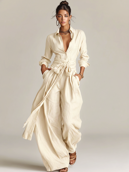 Cuffed Sleeve Floor Length Overlay Jumpsuit