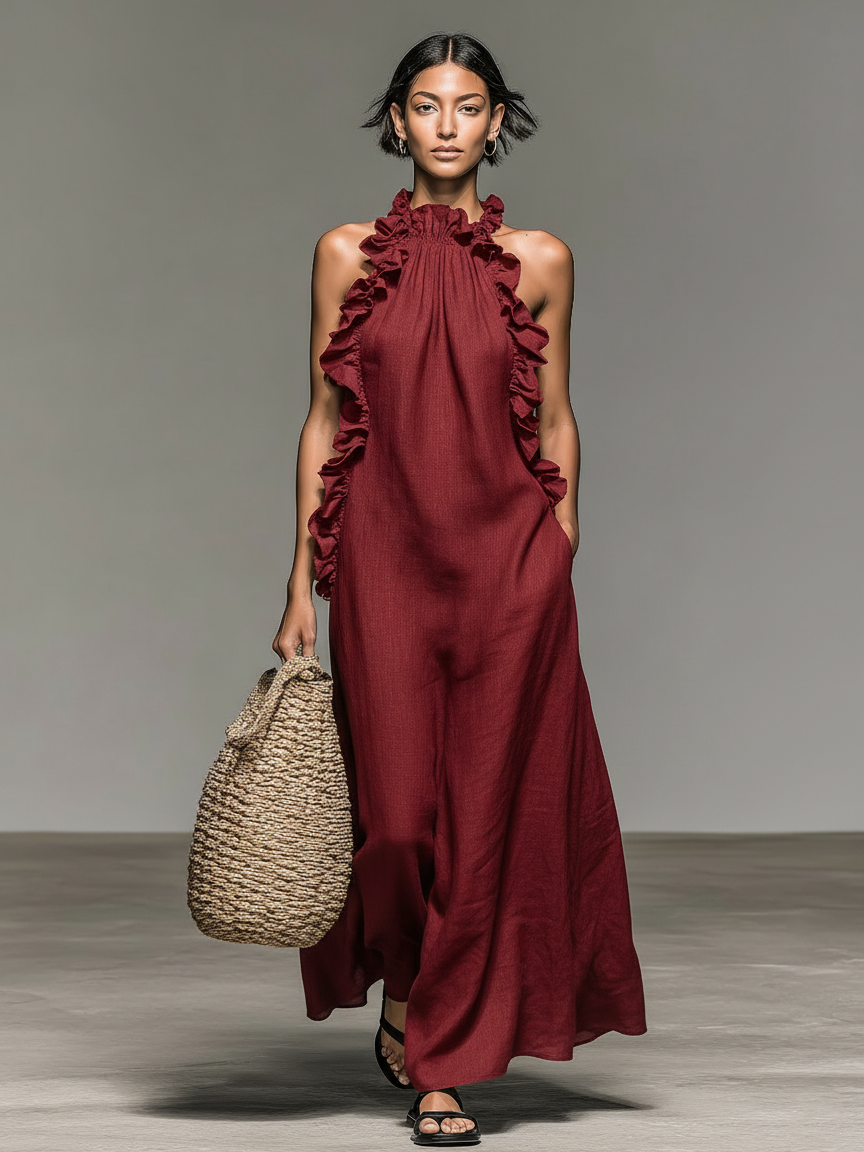 Sleeveless Keyhole Back Flared Floor Length Dress