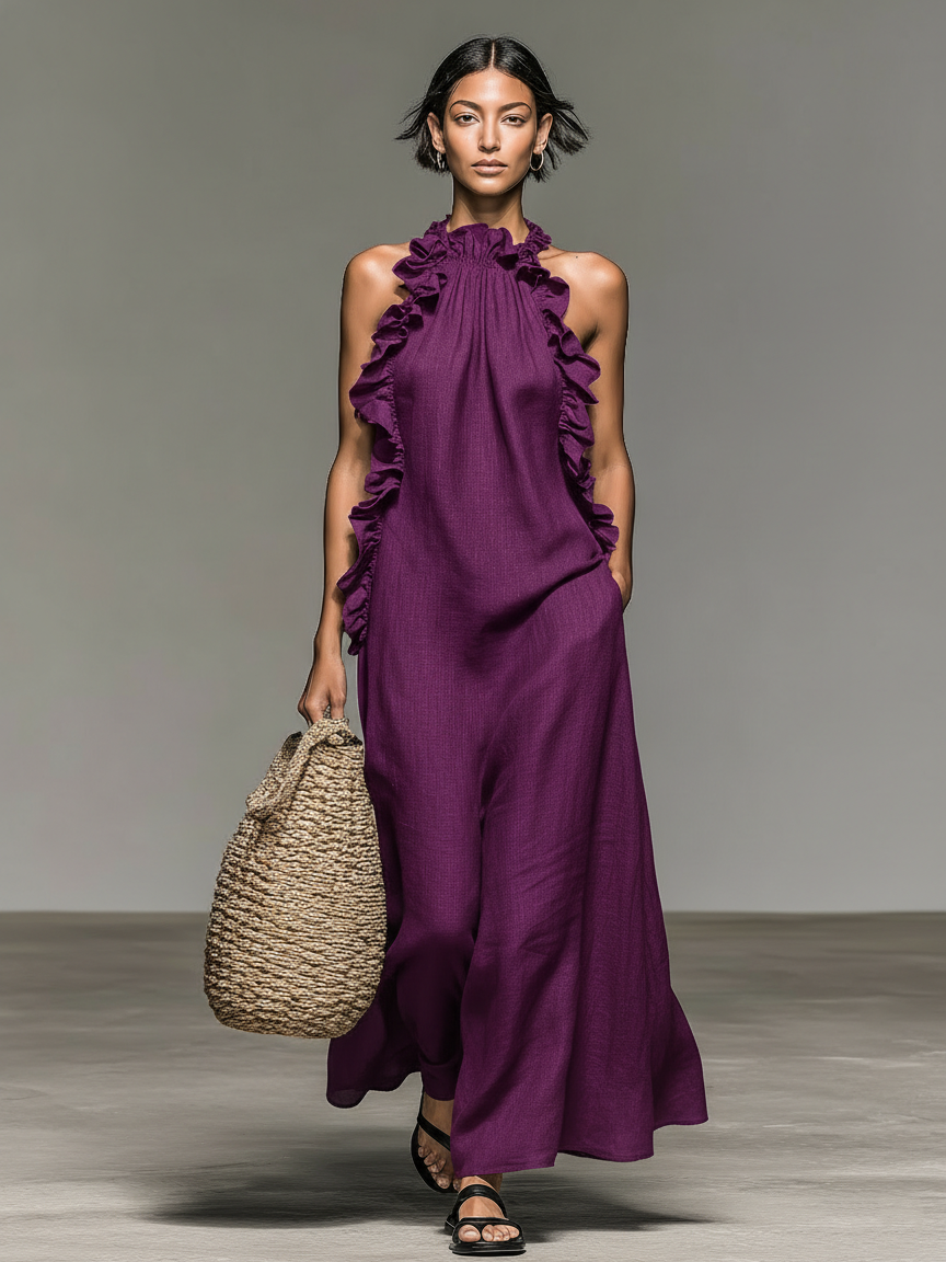 Sleeveless Keyhole Back Flared Floor Length Dress