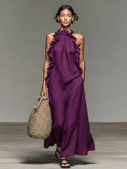 Sleeveless Keyhole Back Flared Floor Length Dress