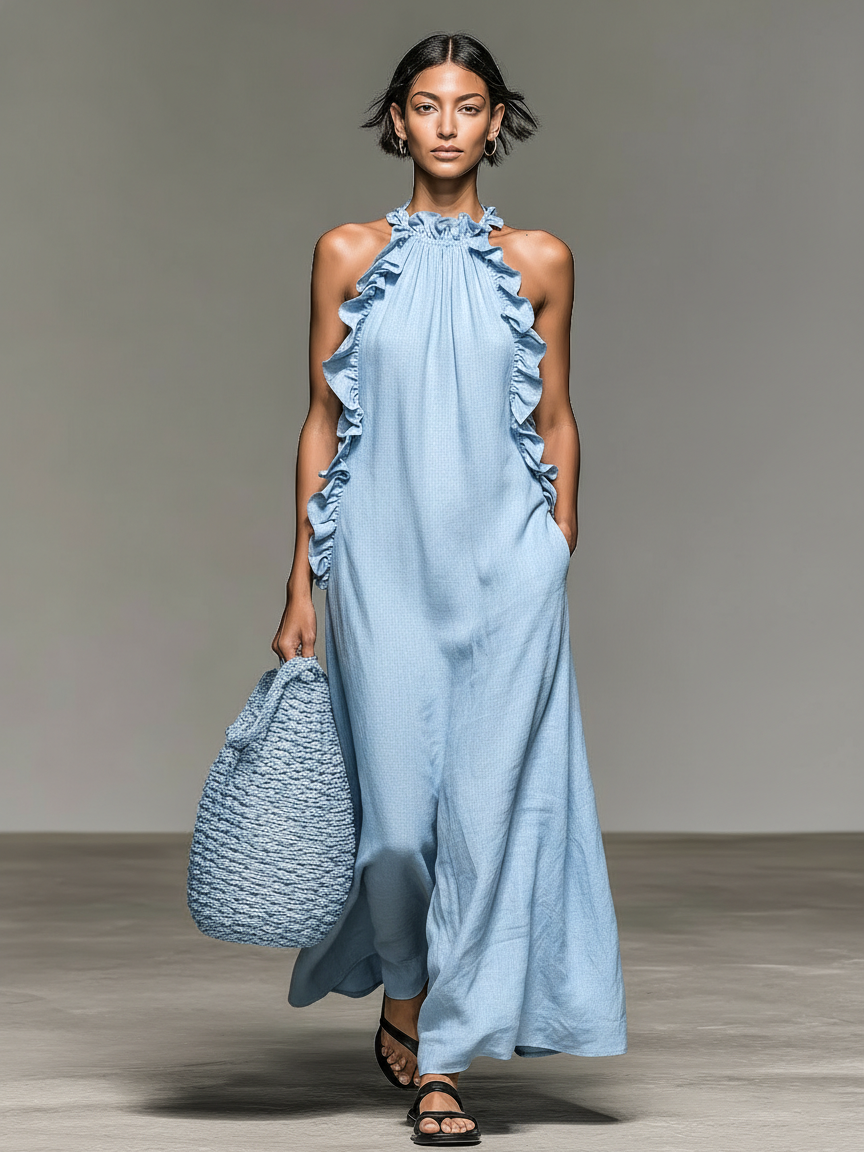Sleeveless Keyhole Back Flared Floor Length Dress