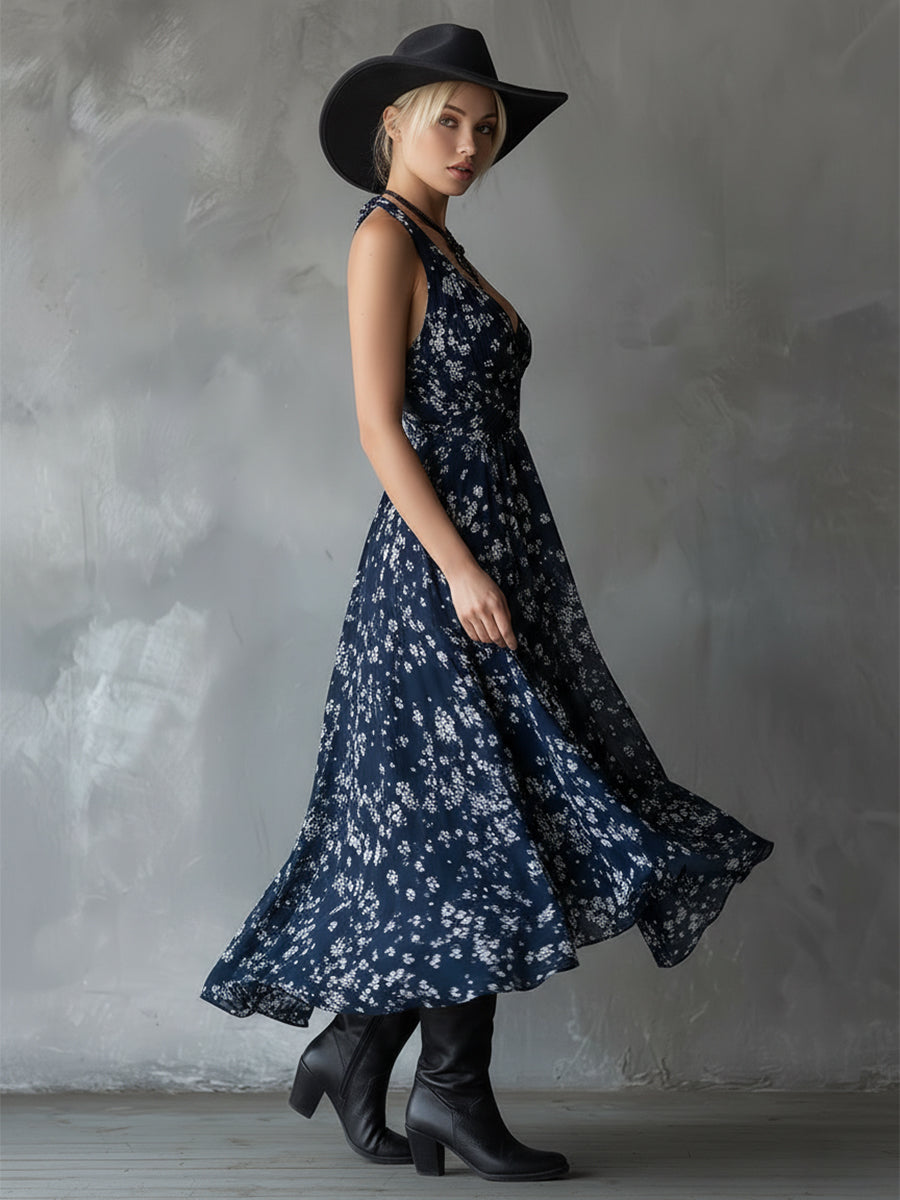 Halter Floral Sleeveless Ruched Fitted Asymmetrical Dress
