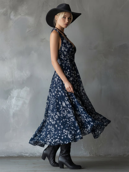 Halter Floral Sleeveless Ruched Fitted Asymmetrical Dress