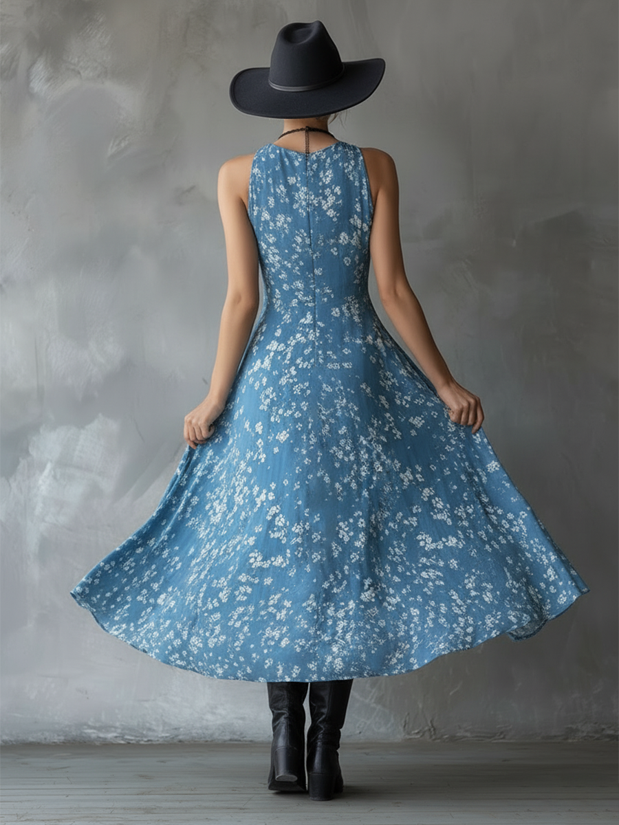 Halter Floral Sleeveless Ruched Fitted Asymmetrical Dress