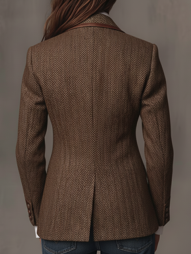 Women's Peak Lapel Long Sleeve Herringbone Blazer