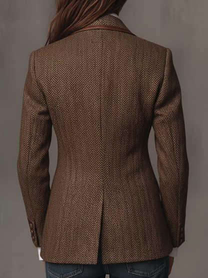 Women's Peak Lapel Long Sleeve Herringbone Blazer