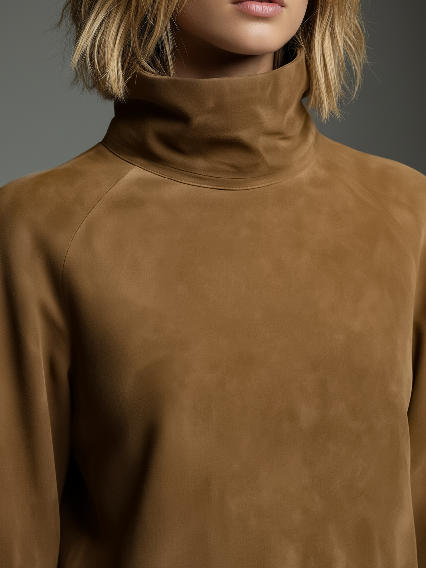 High Neck Raglan Sleeve Pocketed Mini Dress