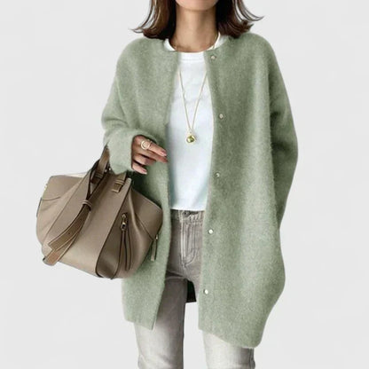 Women's Crew Neck Long Sleeve Oversized Cropped Cardigan