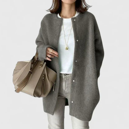 Women's Crew Neck Long Sleeve Oversized Cropped Cardigan