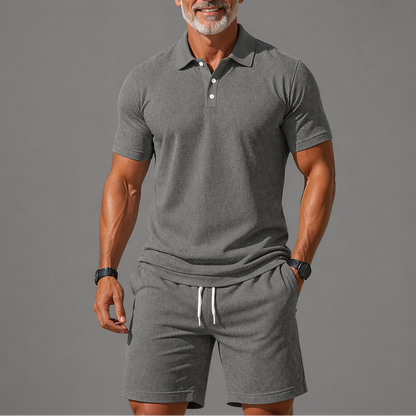 Short Sleeve Button Polo Shorts Set
