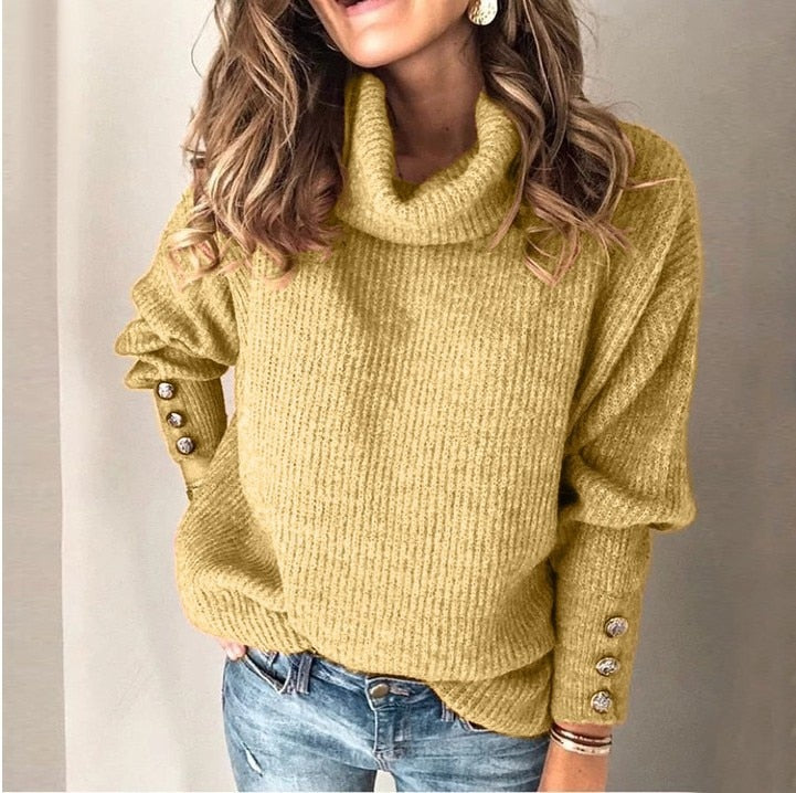 Ribbed Buttoned Slouchy Loose Sweater