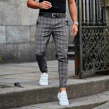 Plaid Slim Looped Tailored Ankle Trousers