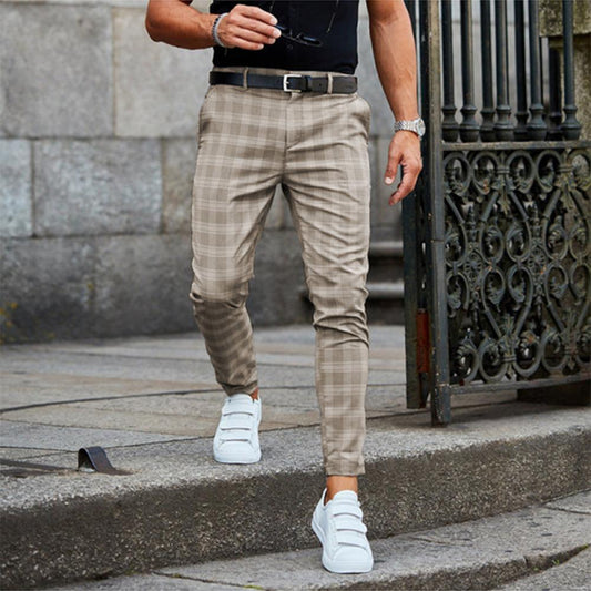 Plaid Slim Looped Tailored Ankle Trousers