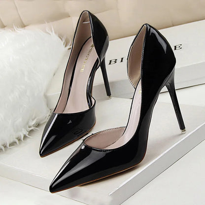 Pointed Closed Asymmetrical Cutout High Slender Heels