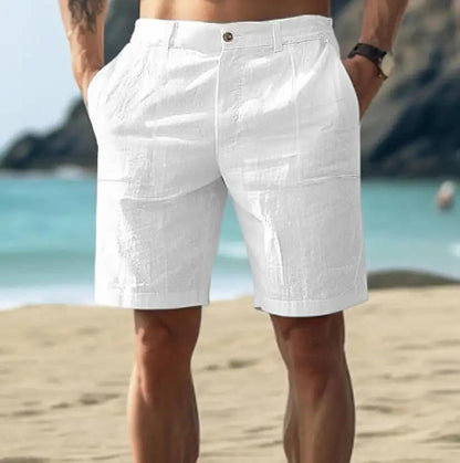 Textured Wide Straight Buttoned Pocketed Shorts