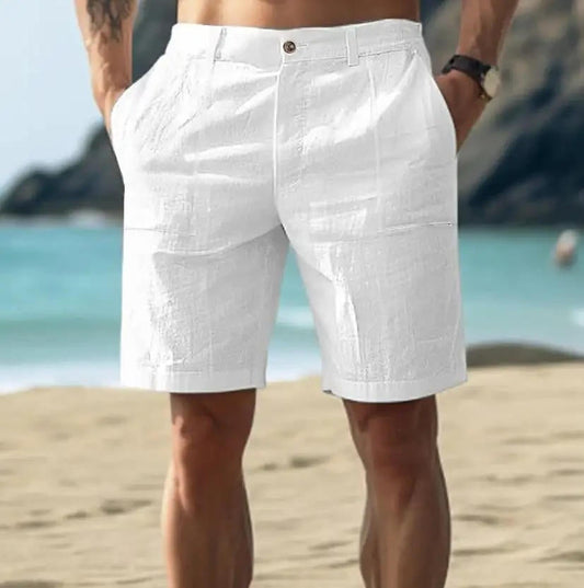 Textured Wide Straight Buttoned Pocketed Shorts