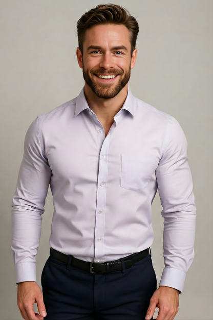 Slim Fit Solid Single Pocket Point Collar Button Down Shirt