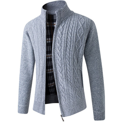 Textured Collared Zippered Pocketed Ribbed Jacket