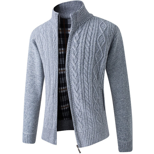 Textured Collared Zippered Pocketed Ribbed Jacket