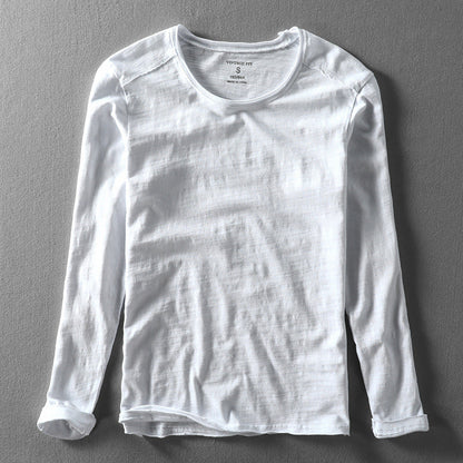 Long Sleeved Crew Neck Textured Straight Shirts