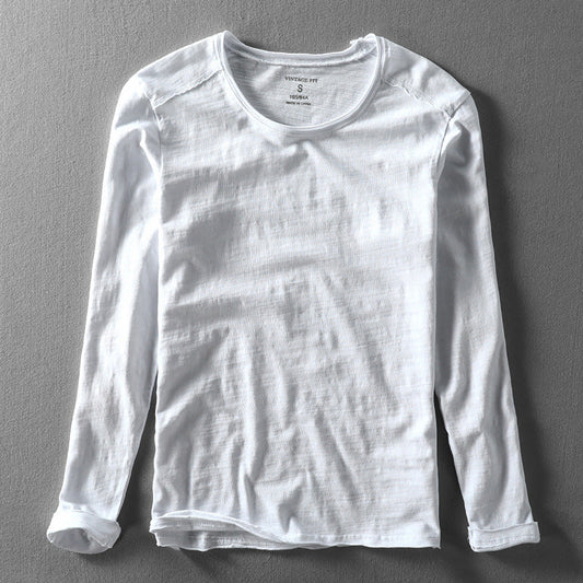 Long Sleeved Crew Neck Textured Straight Shirts