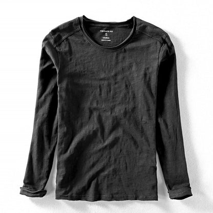 Long Sleeved Crew Neck Textured Straight Shirts