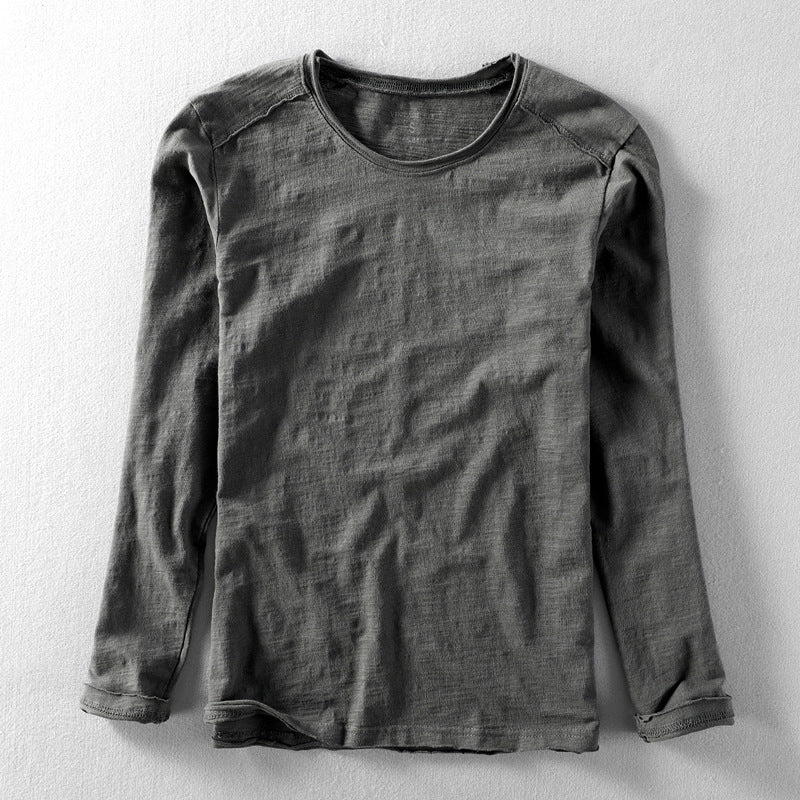 Long Sleeved Crew Neck Textured Straight Shirts