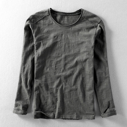 Long Sleeved Crew Neck Textured Straight Shirts