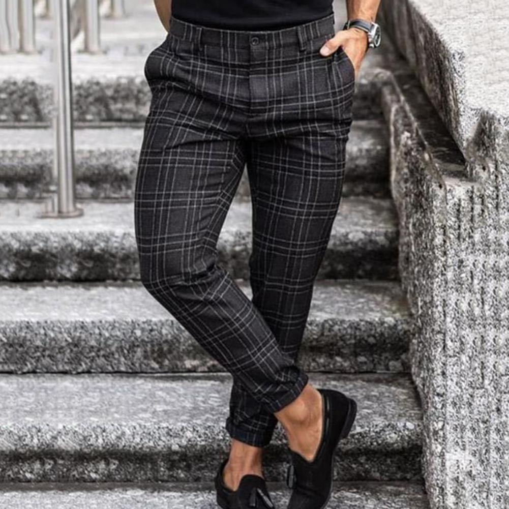 Plaid Slim Looped Tailored Ankle Trousers