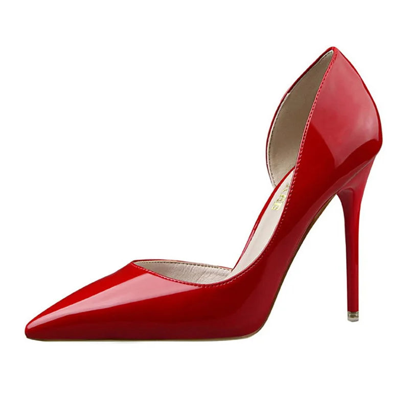 Pointed Closed Asymmetrical Cutout High Slender Heels