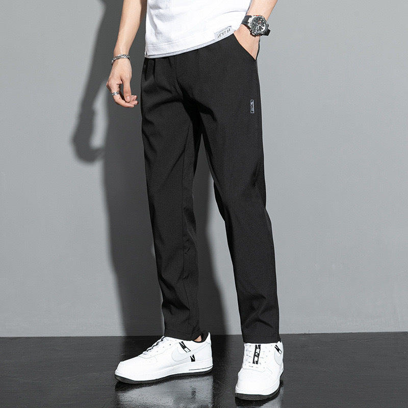 Men's Elastic Waist Straight Leg Pants with Slash Pockets