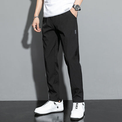 Men's Elastic Waist Straight Leg Pants with Slash Pockets