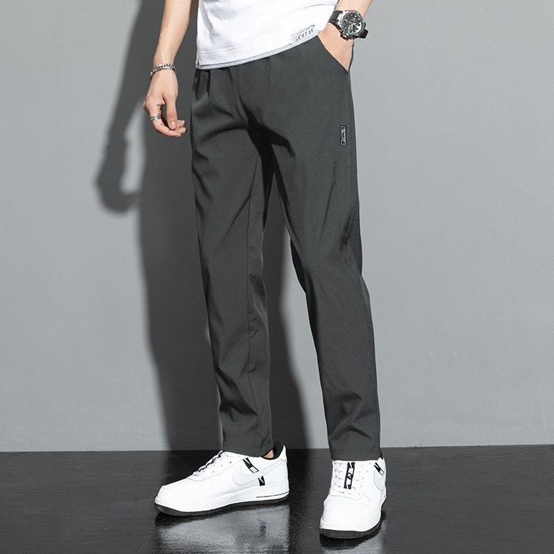 Men's Elastic Waist Straight Leg Pants with Slash Pockets