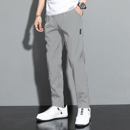 Men's Elastic Waist Straight Leg Pants with Slash Pockets